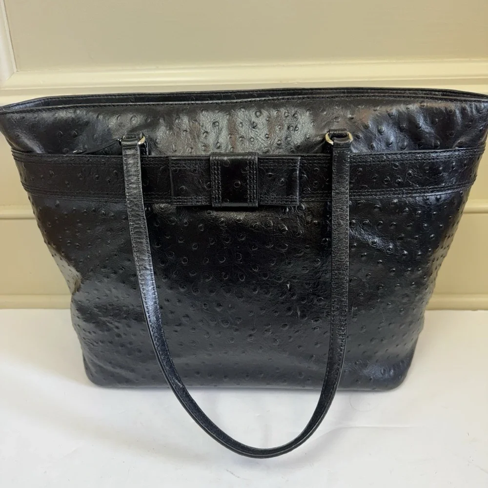 Kate Spade NY Harmony Valencia Road Black Ostrich Embossed Leather Tote Work Bag